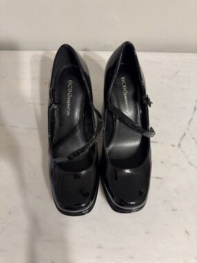 BCBGeneration Black Patent Square-Toe Mary Jane Heels